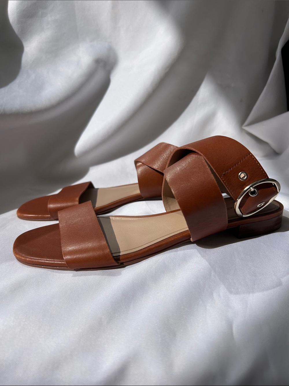 Banana Republic Cognac Leather Buckle-Strap Sandals